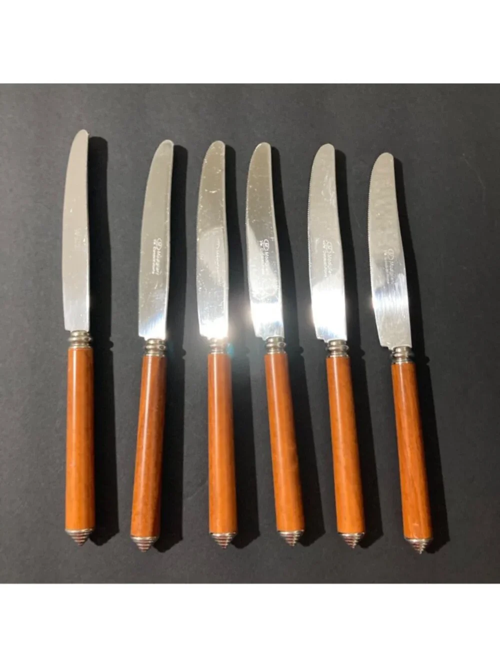 Set Of 6 Modigliani Stainless Steel Knives With Brown Handles